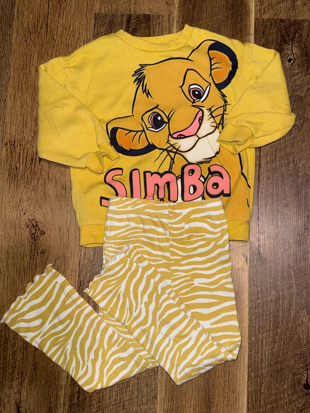 Disney The Lion King Simba Yellow Sweatshirt & Zebra Print Flare Leggings Set
